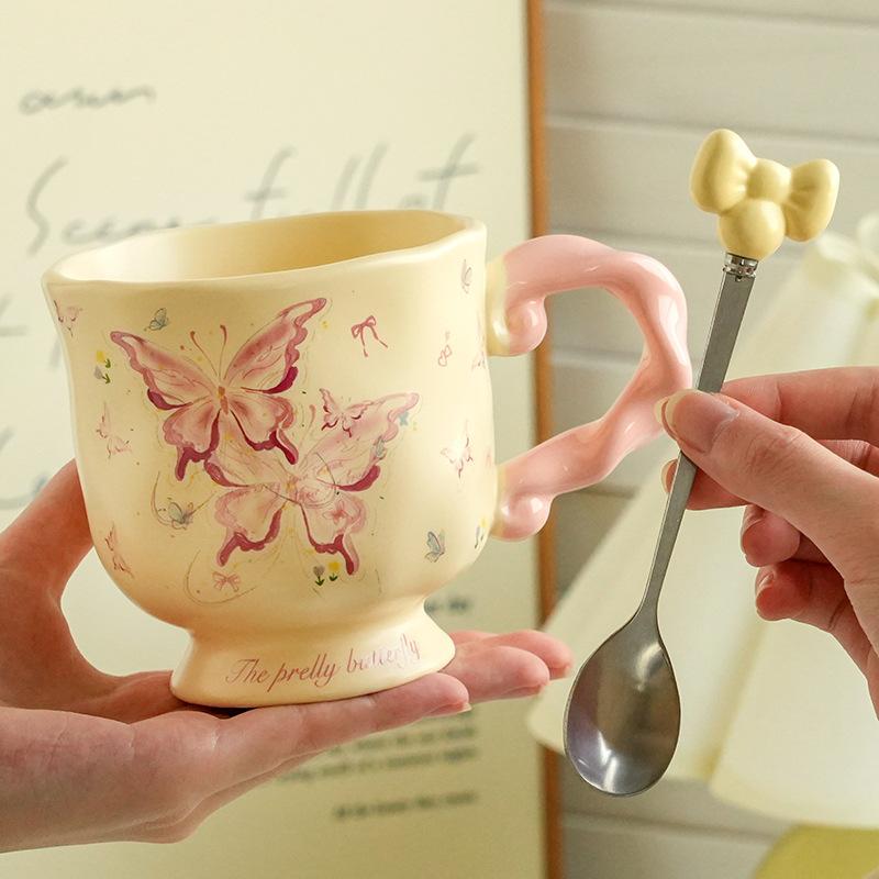 High Value Dream Butterfly Household Girls Coffee Couple Cup Creative Souvenir Ceramic Cup