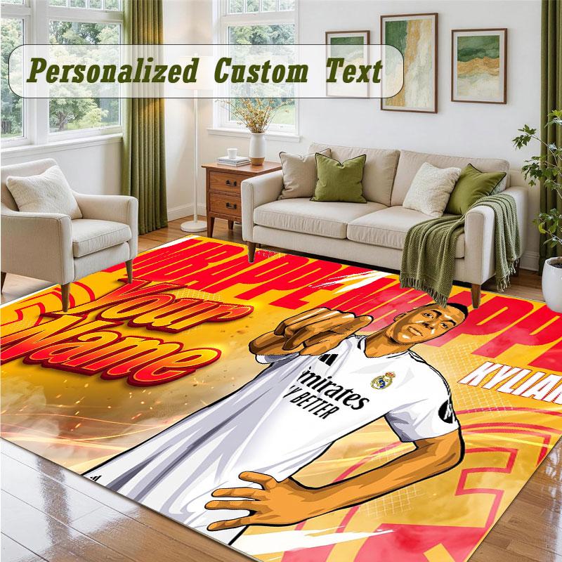 Crystal Velvet Square Rug Custom NameKylian Mbappe Pattern Non Slip Home Floor Decor Rug