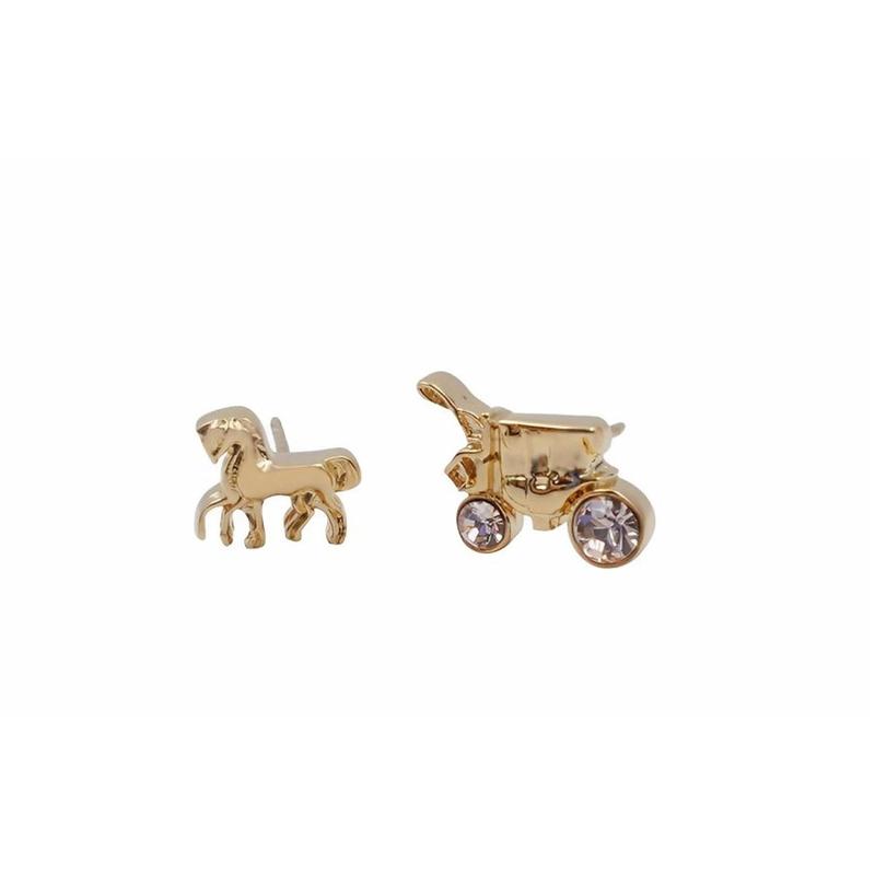 COACH Carriage Asymmetric Earrings Alloy Stud Earrings Women s Gold