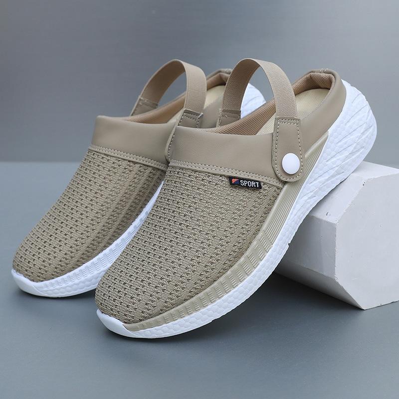 

Летние старые пекинские тканевые туфли мужские дышащие сетчатые туфли слипоны повседневные нескользящие для улицы с закрытым носком полушлепки обувь для папы 45 хаки