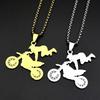 Collana Ciondolo Motocross per Donne Uomini Acciaio Inossidabile Colore Oro Bici da Cross Tema Sport Estremi Gioielli con Catena Regali