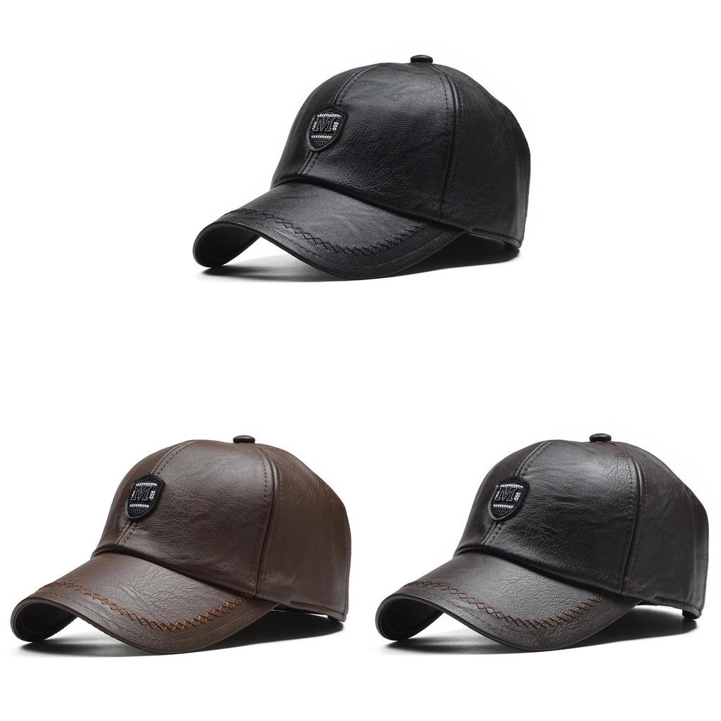 Outdoor Winter Cap For Seniors With Windproof Pu Leather Earmuff Baseball Hat With Adjustable Fit