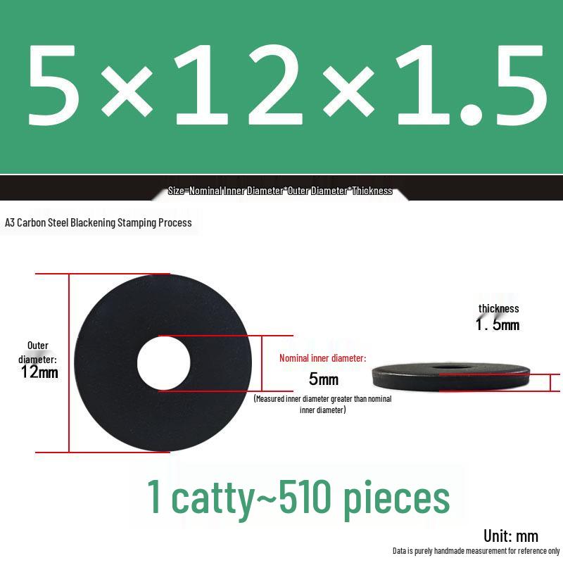 Blackened Thickened Metal Flat Washer Spacer, Round, M3-M42