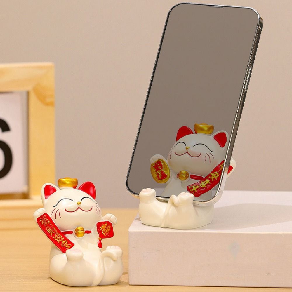 Figurine Miniature Items Lucky Cat Phone Holder Cute Cell Phone Bracket  Living Room Decoration