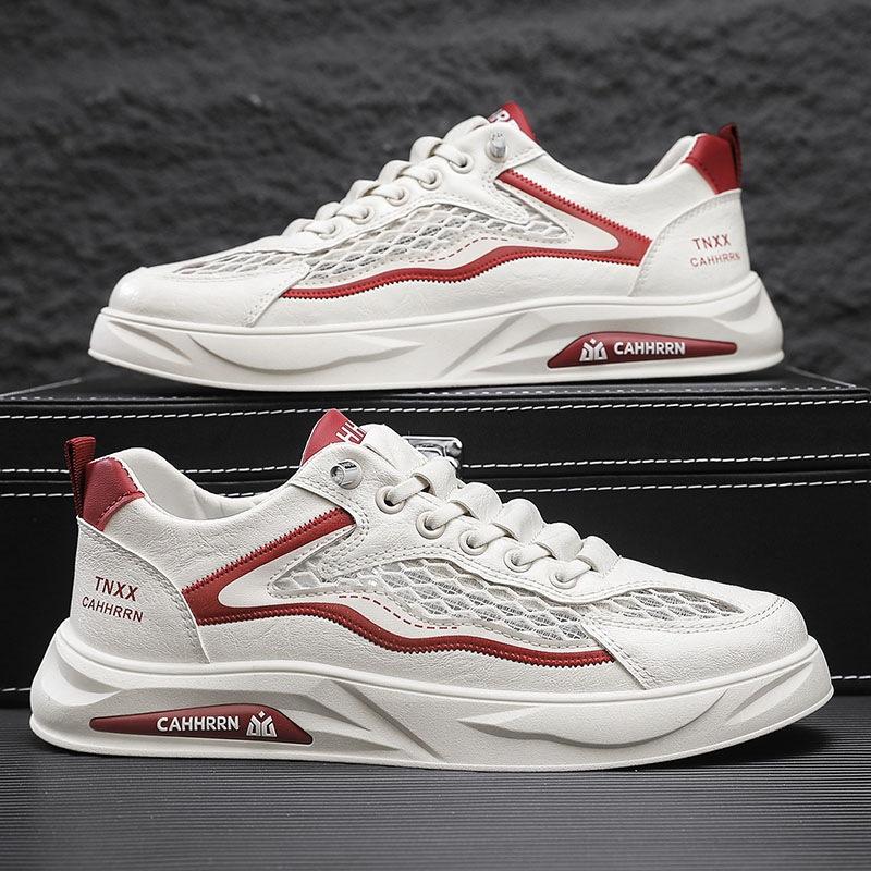 Board Shoes Student Little White Shoes Men's Summer Breathable Big Net Hollow Men's Shoes 2025 New Casual Sports Shoes Youth