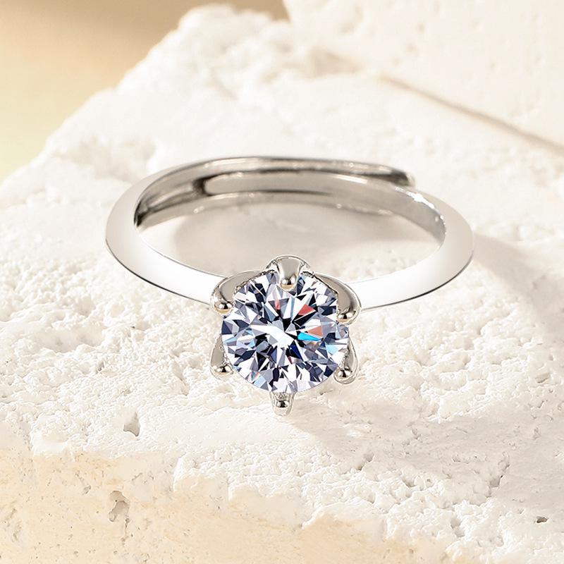 Adjustable Six-Prong Simulated Diamond Ring for Women & Couples