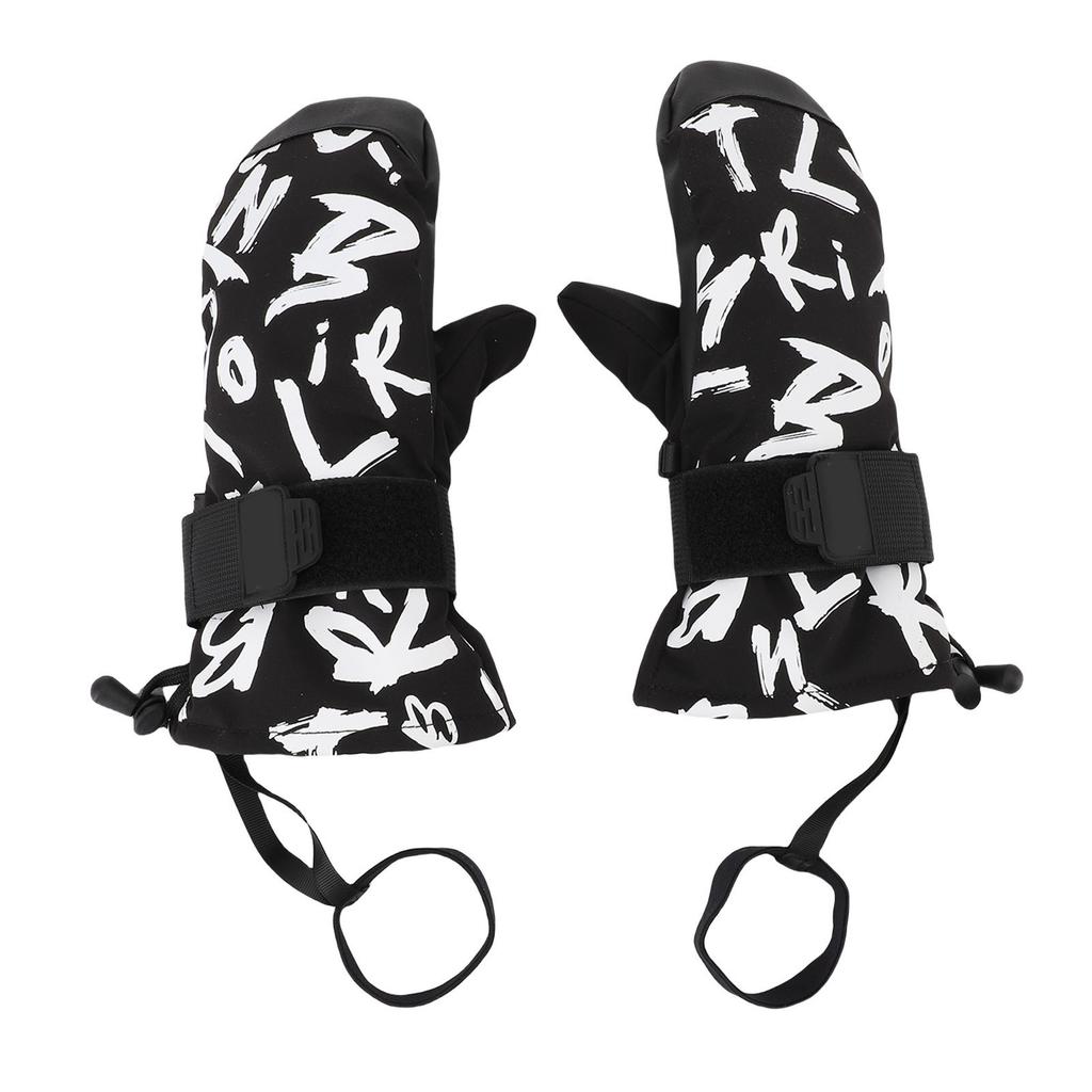 1 para młodzieżowych rękawic narciarskich Graffiti Czarny Wodoszczelne Izolowane Rękawice Snowboardowe z Ochraniaczami Nadgarstków