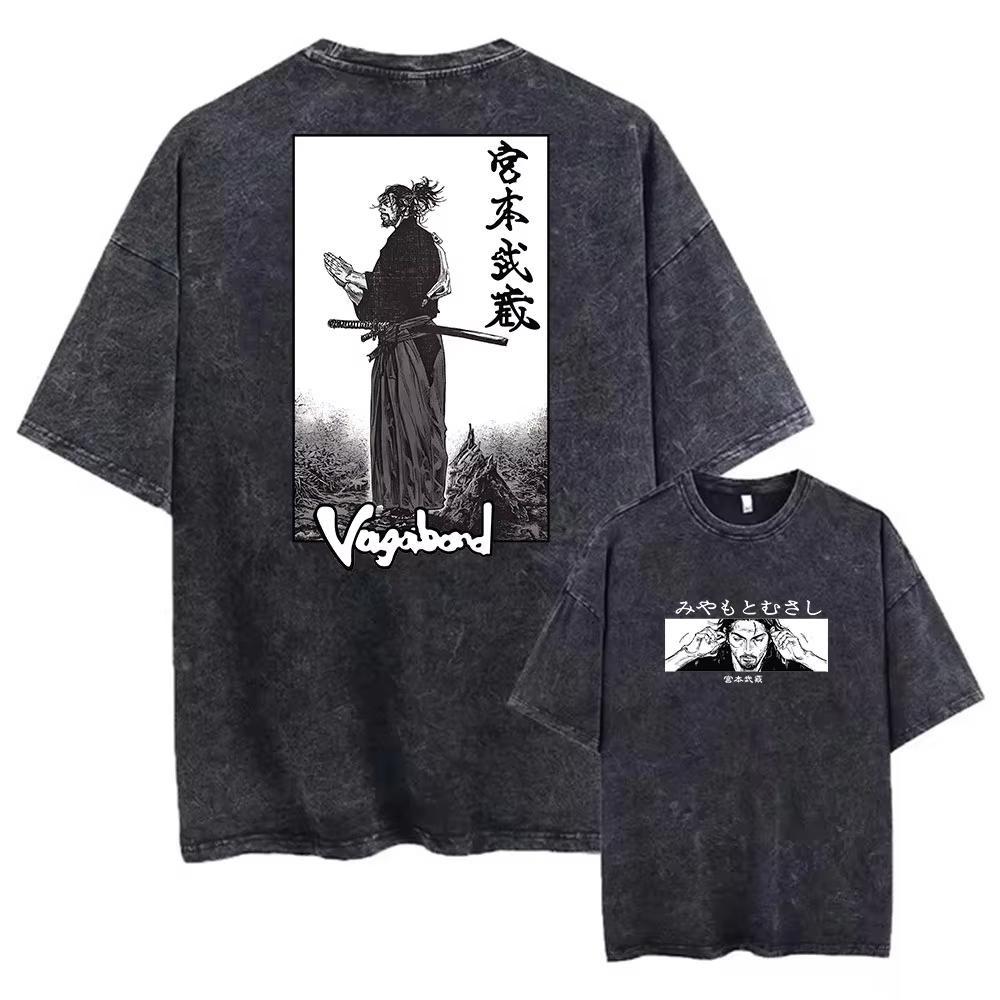 Men Streetwear Tshirt Anime Vagabond Graphic Print Vintage Harajuku Washed Black T Shirt Men Women Unisex Oversized Casual Summer Tee