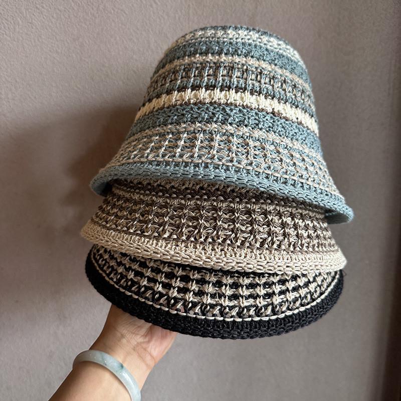 Women Wide Brim Woven Fisherman Hat With Polyester Material For Gift Summer