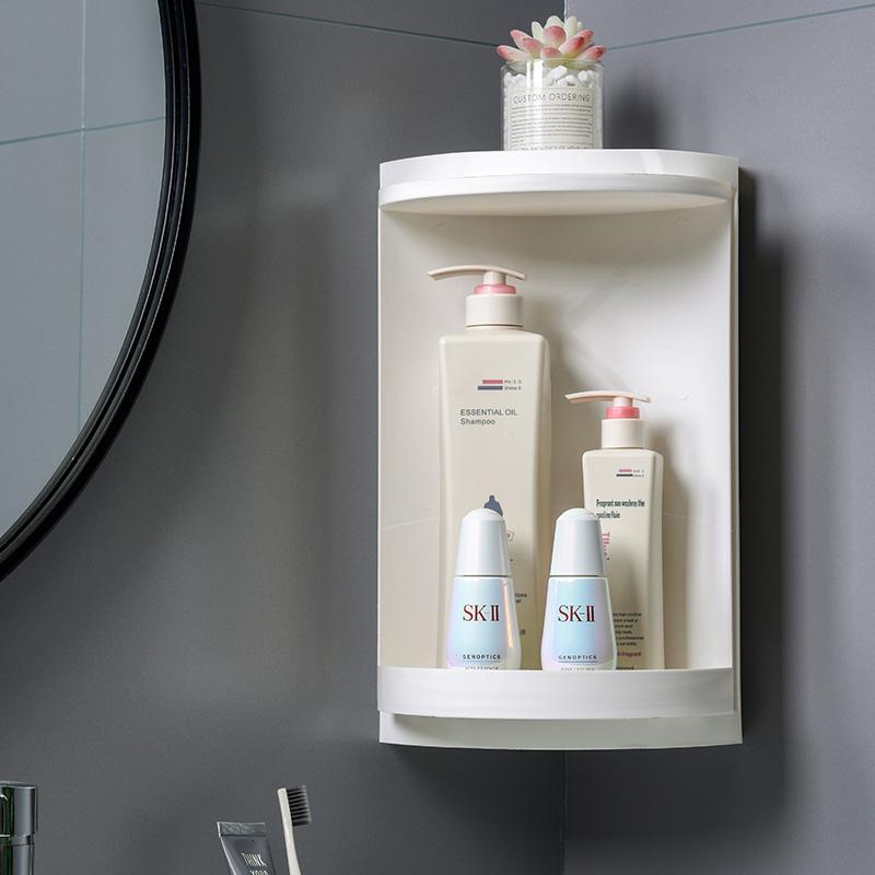Bathroom Corner Storage Shelves 360 Degree Rotating Wall Shelf Free Punching Shower Rack Waterproof Kitchen Cabinet Organizer