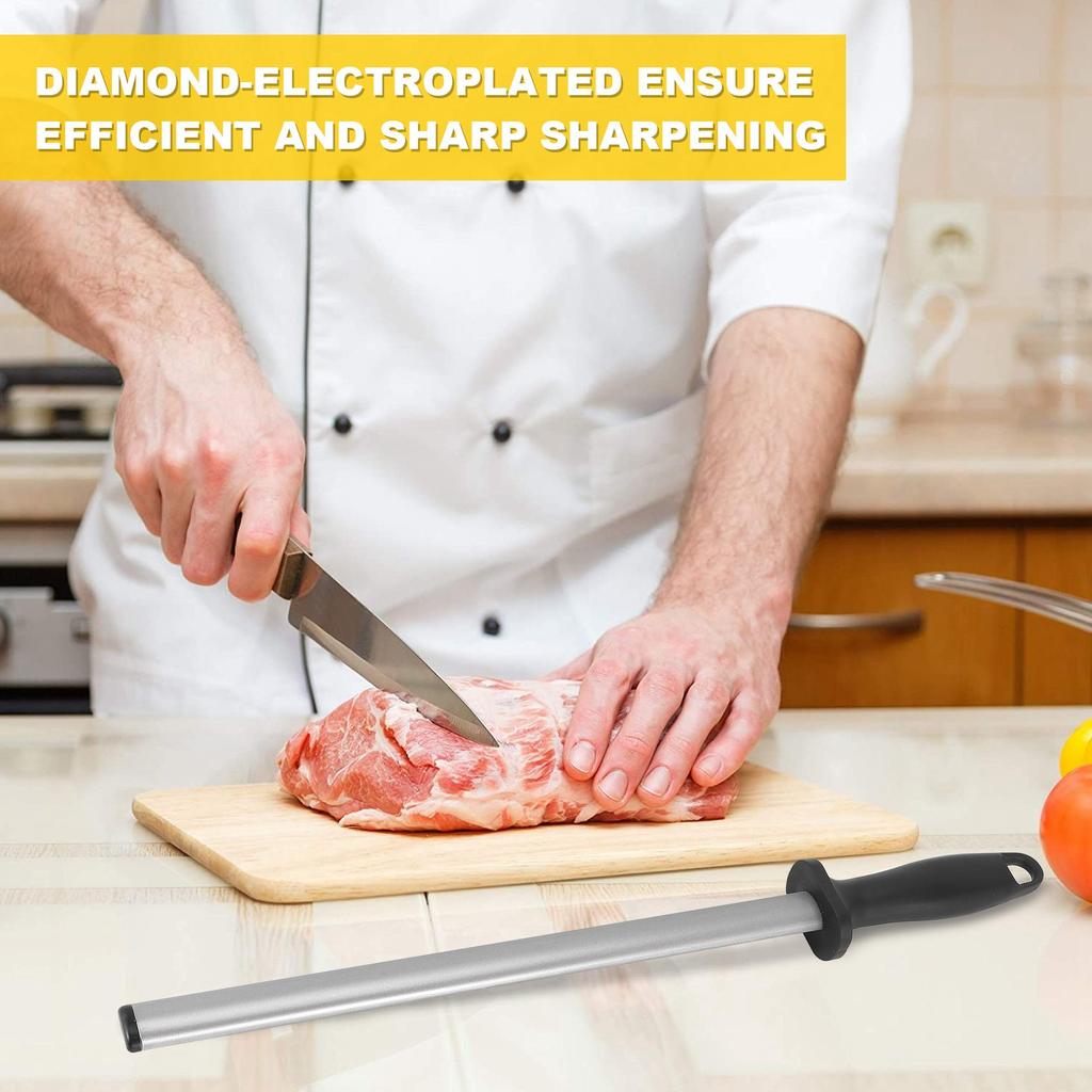 17Inch 600 Kitchen Grit Diamond Knife Sharpener Sharpening Steel Rod Stone