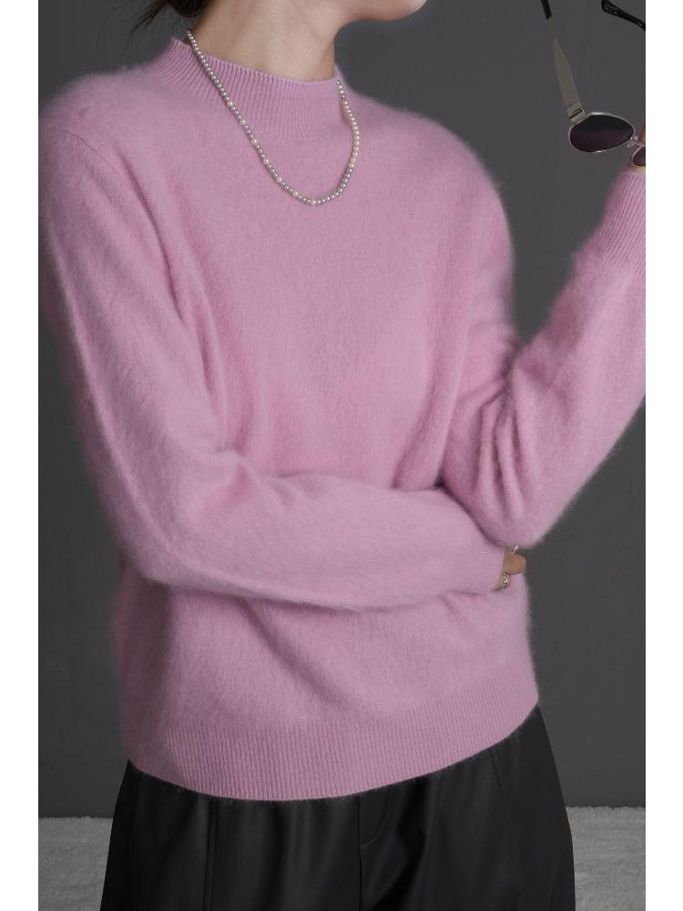 Fluffy Crew Neck Knit Sweater for Women