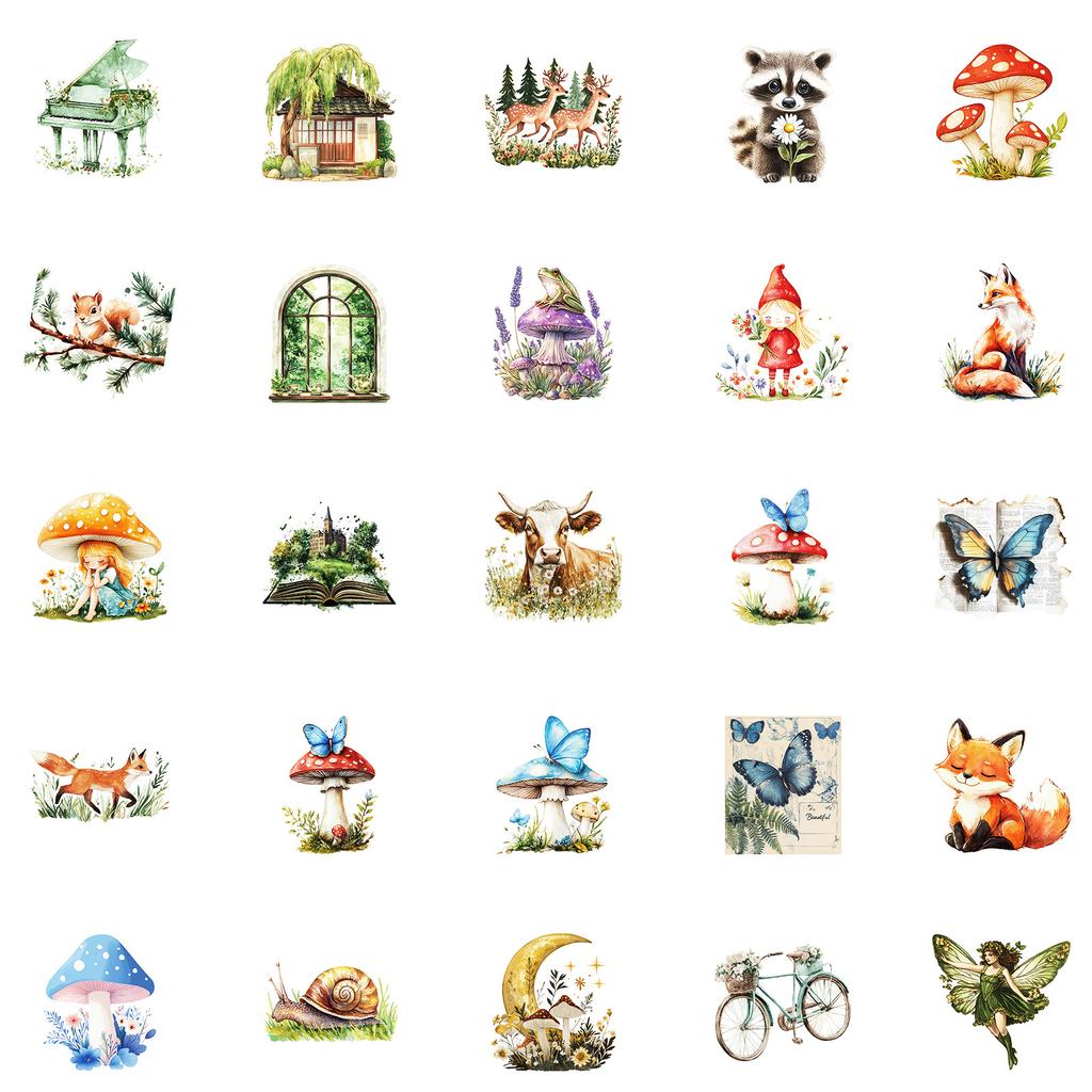 50 Fairy Tale Forest Theme Waterproof Mix And Match Graffiti Stickers