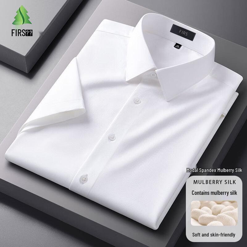 FIRS Men s Modal Silk Blend Short-Sleeve Business Casual Shirt 38 белый