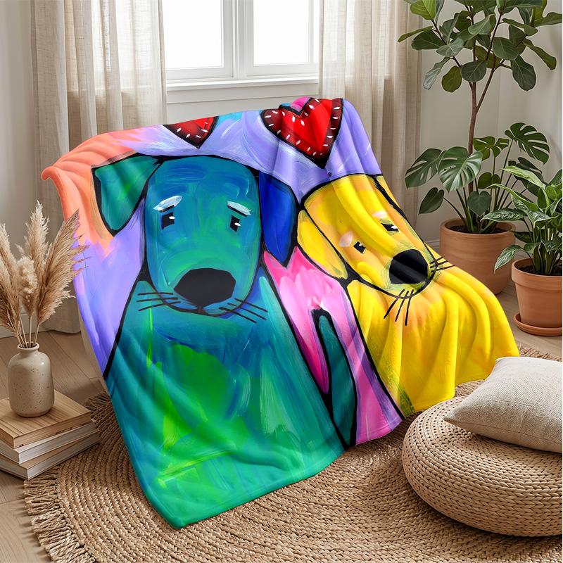 Colorful Dog Pattern with Flowers blanket Personalized Name Flannel Blanket Soft Cozy Plush Throw for Sofa Bed Lightweight Home Decor