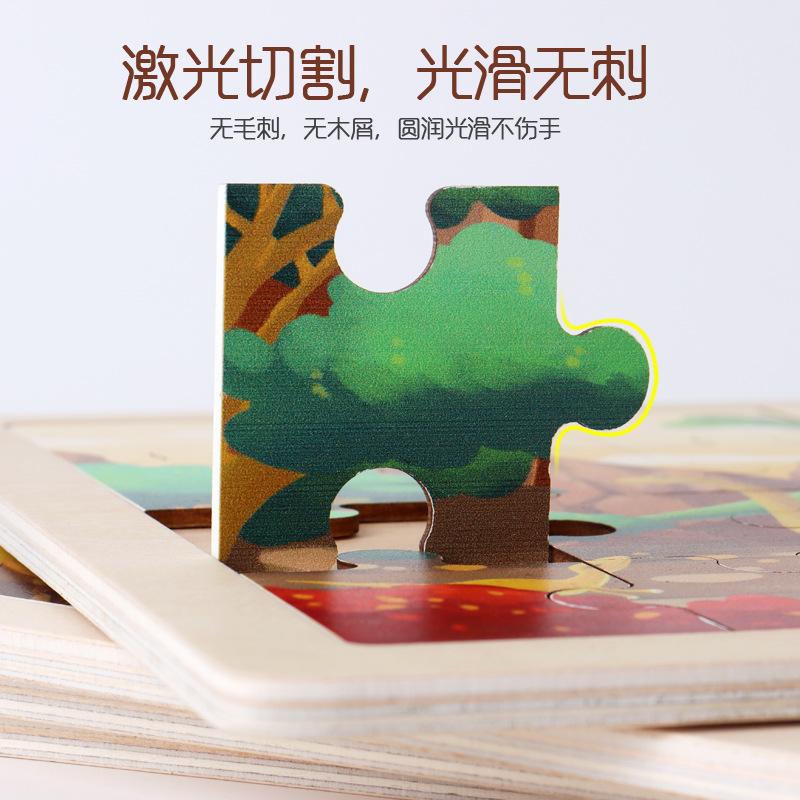 Laserový srub 24 dílků Dřevěné puzzle Dětské zvířecí kreslené dinosauří letadlo Puzzle hračka
