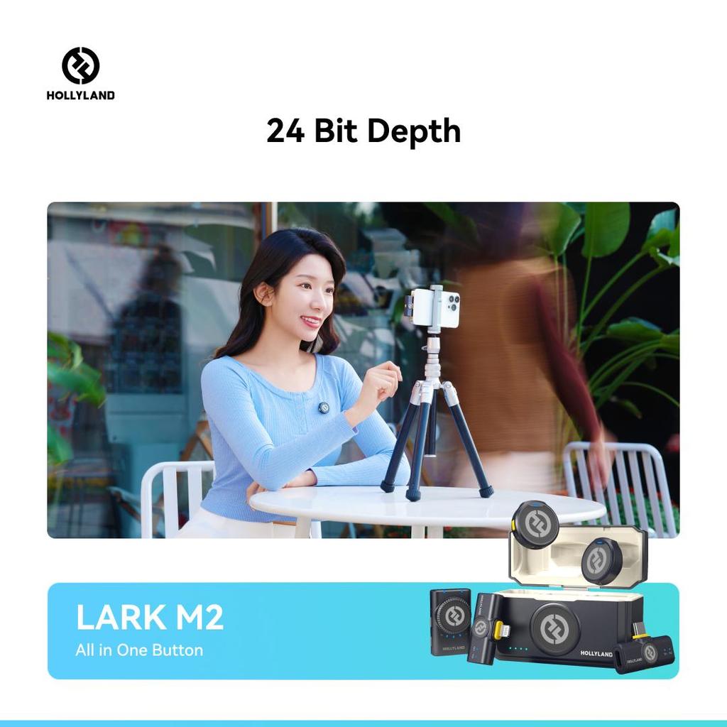 Hollyland Lark M2 Wireless Microphone, 48kHz/24bit Studio Sound, 300m Range, 40H Battery, Noise Cancellation, Magnetic Clip, for Camera Phone Vlog