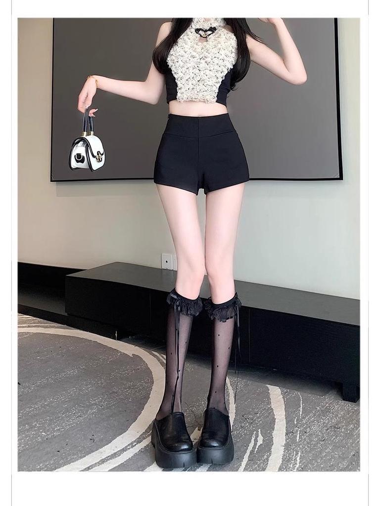 2024 Women's High Waist Black A-Line Summer Shorts - Slimming, Plus Size Options, Casual Fit