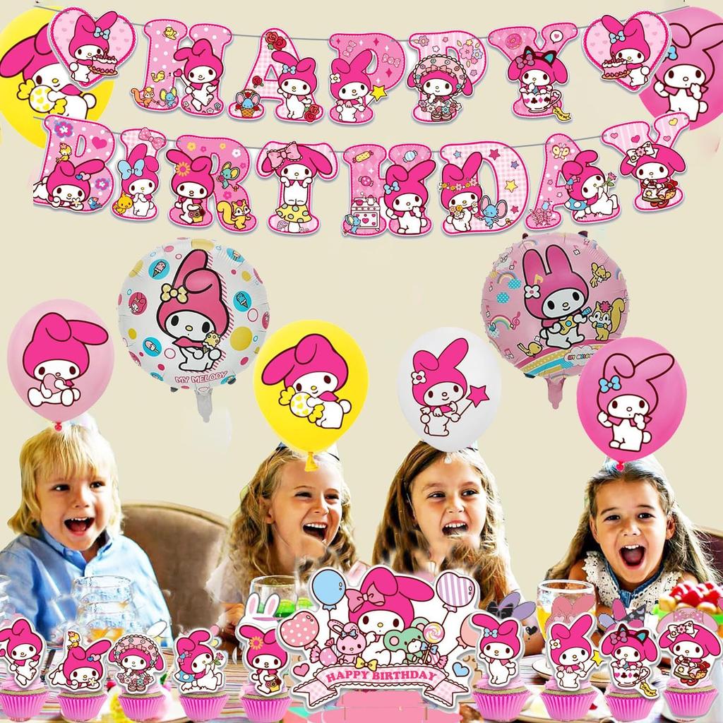 Melody Birthday Party Decorations, Kawaii Cartoon Party Supplies with Banner, Cupcake Cake Toppers and Foil Balloons Party Favors for Fans Birthday
