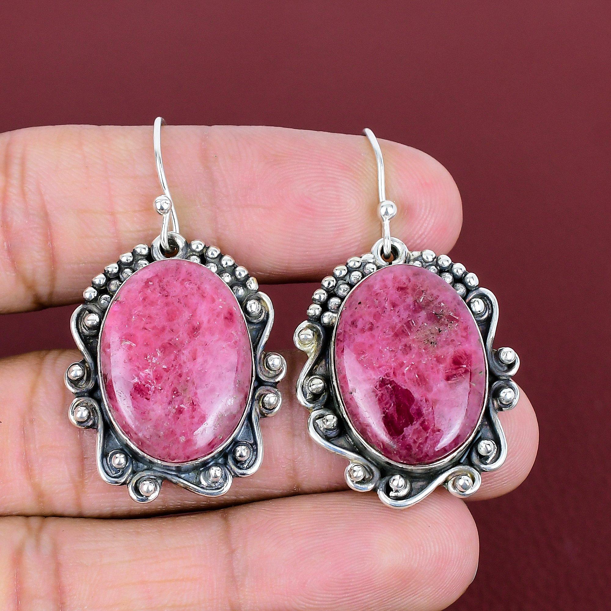 Rhodonite gemstone earring decent jewelry handmade brand new earrings 925 sterling silver earring beautiful rhodonite jewelry wedding gifts