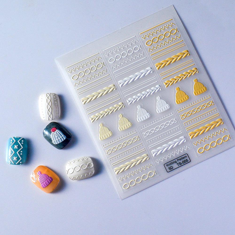 

Наклейки для ногтей с трехмерным рельефом, узорами из ниток, линиями, наклейками для дизайна ногтей, клеем-основой и наклейками для ногтей TS-005