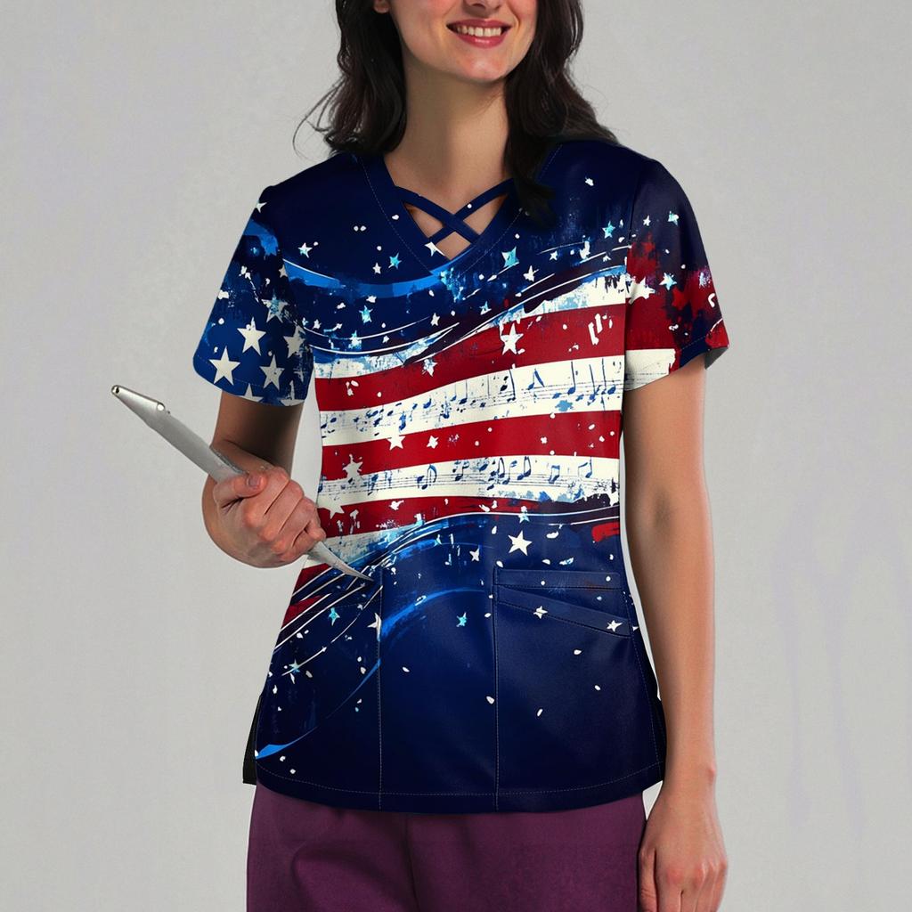 Women's Loose Independence Day Printed Top Short Sleeve T-shirt Pullover