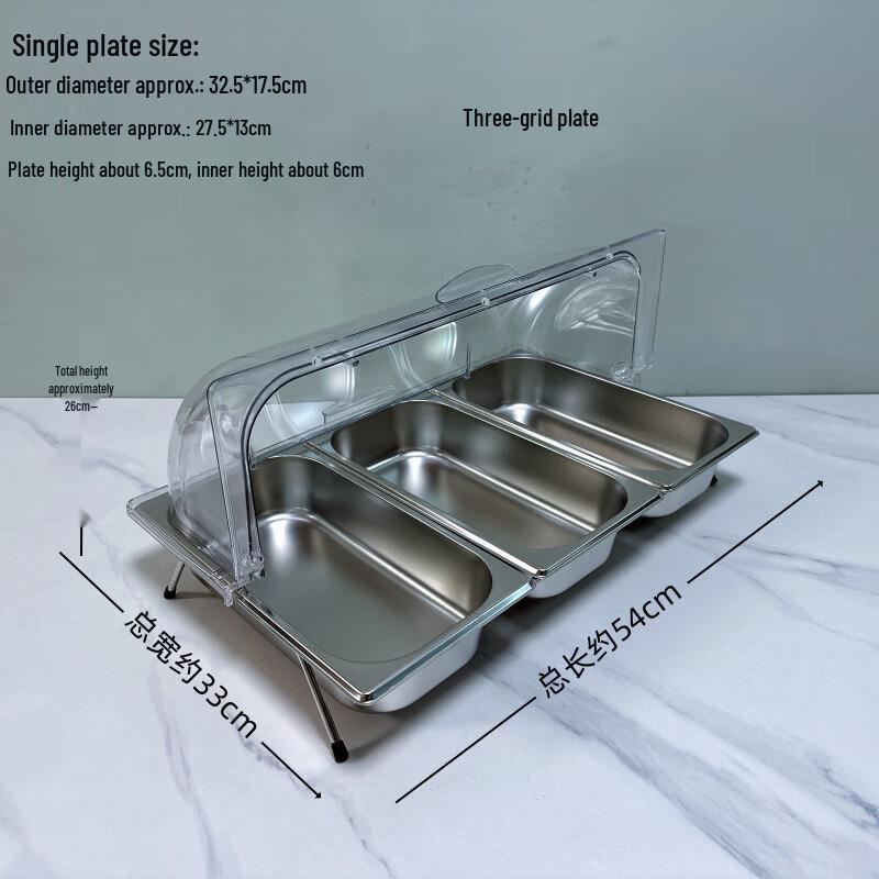 Rectangular Stainless Steel Commercial Food Display Tray with Transparent Flip Lid
