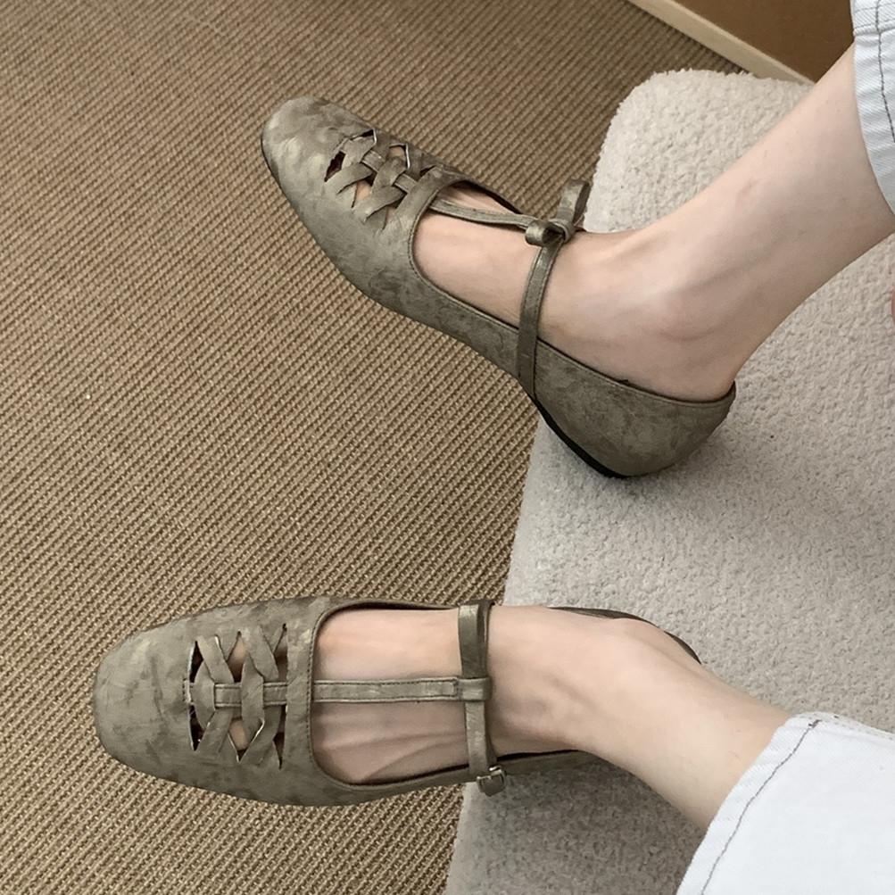 Fashion IPPEUM Ballet Flats For Women Square Toe 2025 New Fashion PU Leather Mary Janes Ballerina Flat Shoes