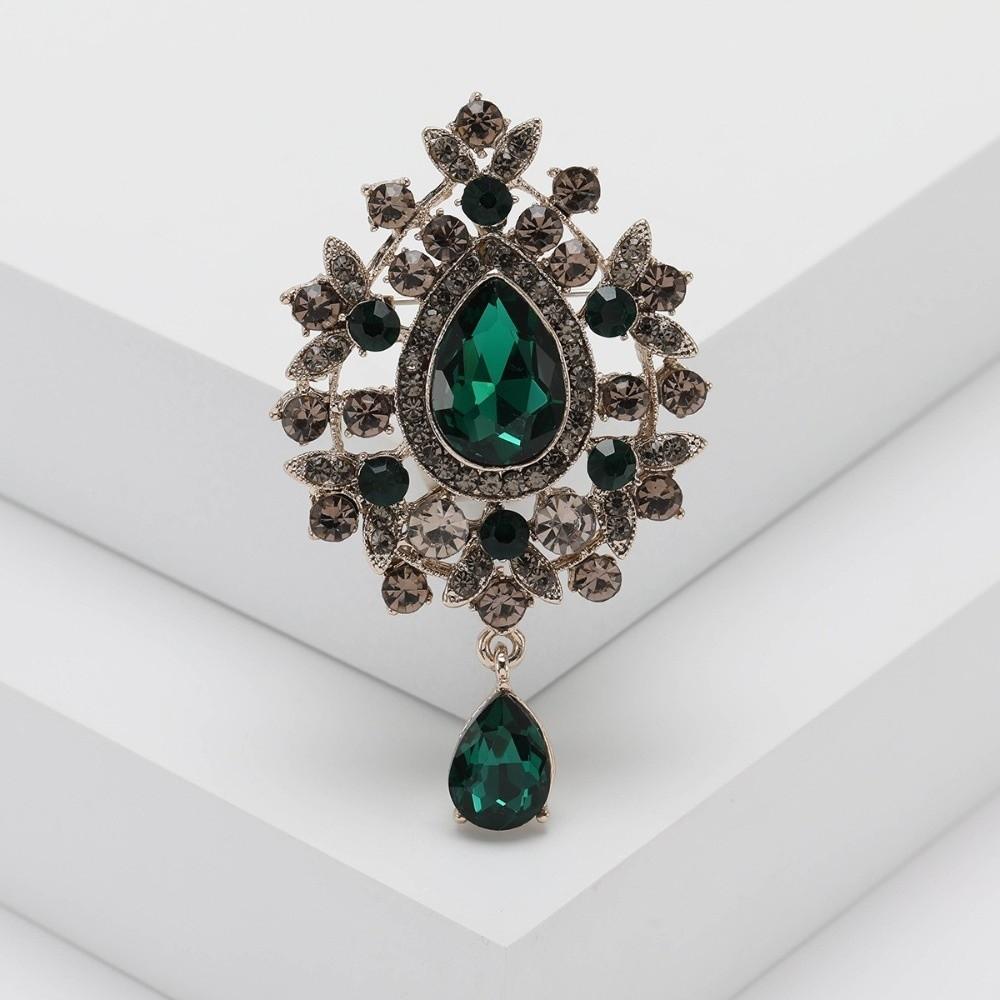 Retro Palace Style Zircon Crystal Brooch Zinc Alloy Corsage Pins New Pendant Brooch  Gift