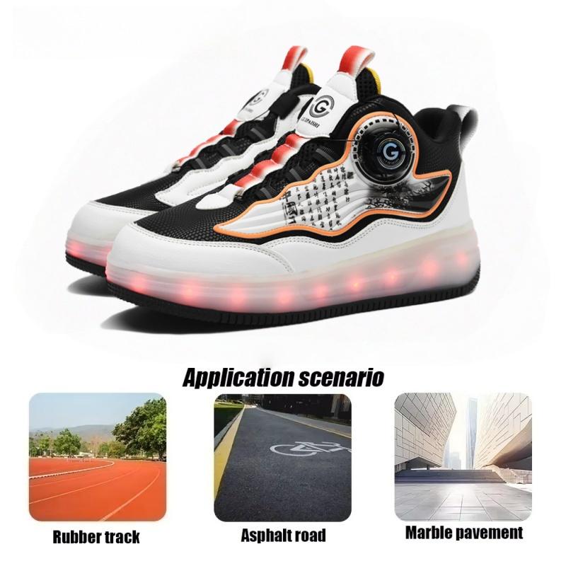 Roller skates outdoor training shoes creative gifts for boys and girls double row four wheels with LED lights parkour shoes