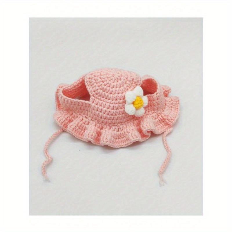 1pc Handmade Crochet Pet Hat With Small Flower Pattern, Suitable For Small And Medium Dogs Or Cats