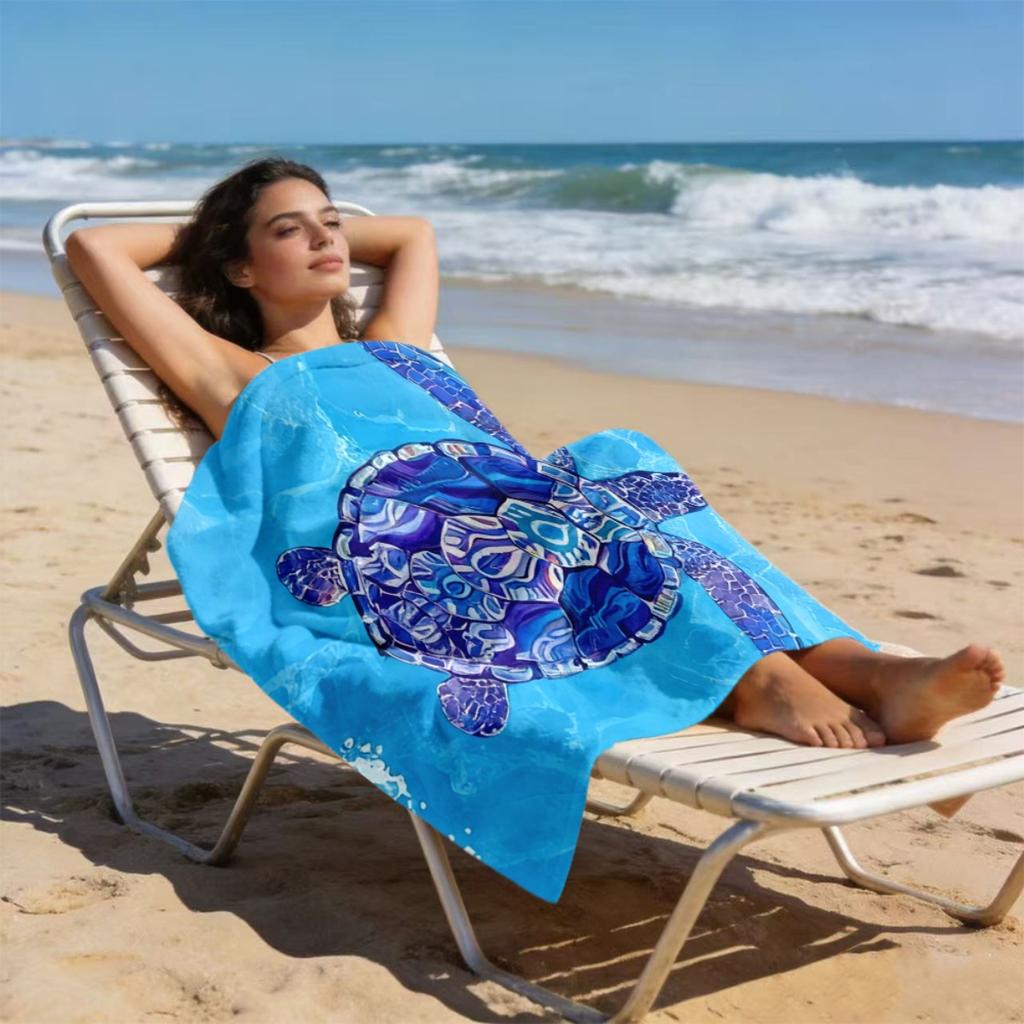 1pc with Turtle and Waves Pattern Beach Towel Travel Towel Unisex Soft Comfortable Quick Dry Portable for Men Women Beach