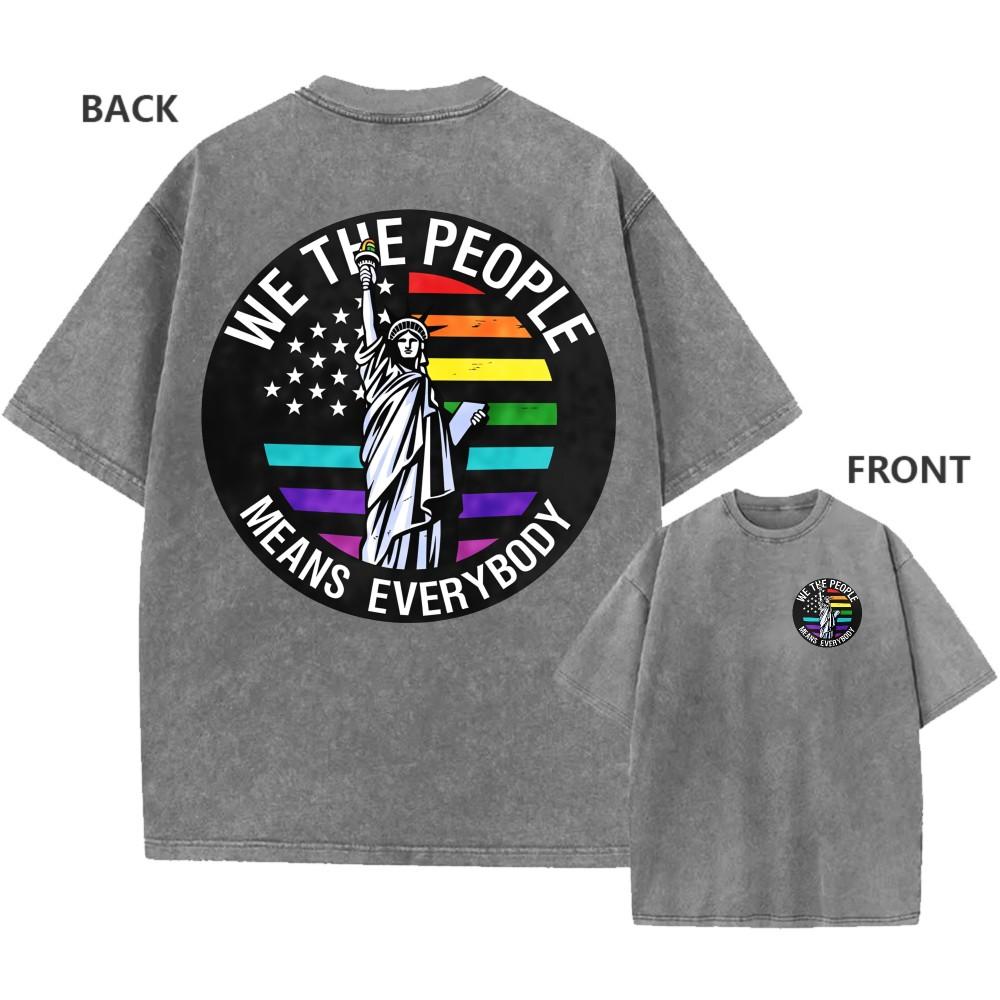 Mens Vintage Washed Cotton Oversized TShirt We The People Liberty Graphic Tee
