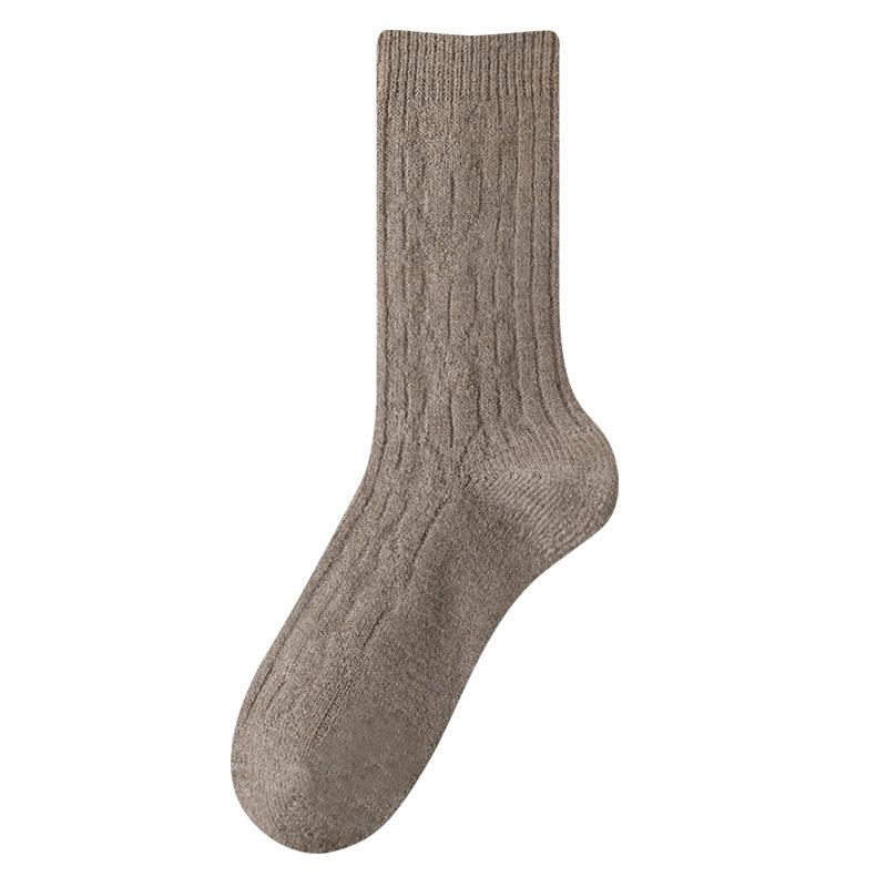 Socks, Wool Socks, Solid Color, Plus Fleece Socks, Double Needles, Coarse Needles, Soft Glutinous Retro Warm Cashmere Piles, Socks