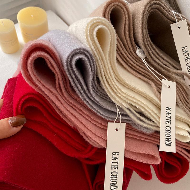Winter Wool-Blend Scarf For Women Soft Solid Color Tassel Shawl Wrap Thick Warm Blanket Echarpe Bandana Female Scarves