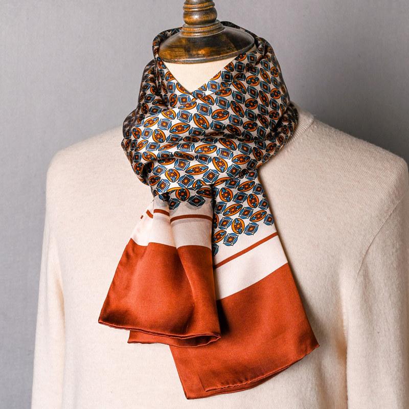 Black Mulberry Silk Men'S Scarf Imitation Silk Silk Scarf Plaid Men'S Middle-Aged And Old Scarf Spring, Autumn And Winter Thin