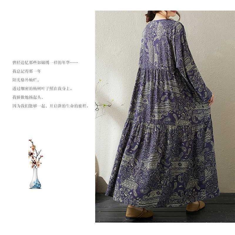 Round Neck Long Sleeve Loose Skinny Big Swing A-line Dress