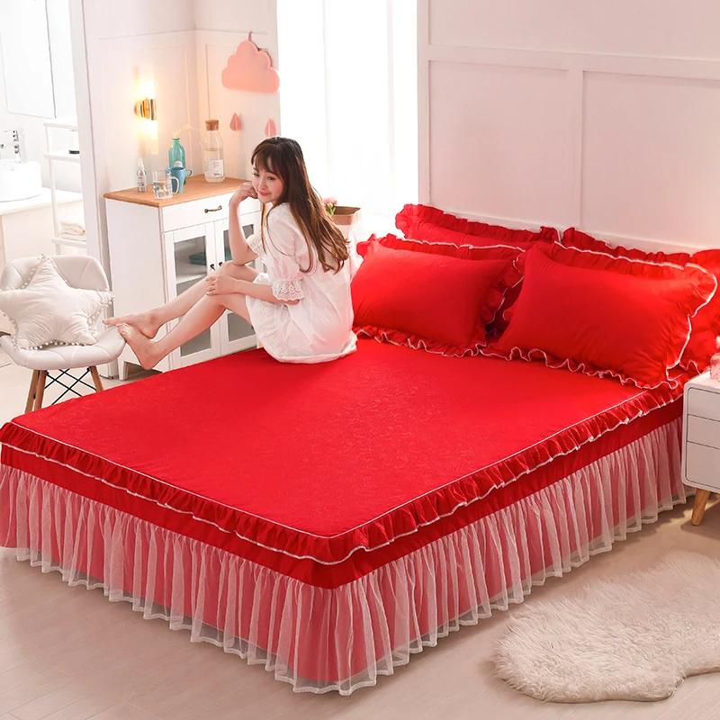 Lace  Anti Slip Bed Skirt  Ruffle Edge Transparent Gauze Wear Resistant Bed Cover Household Mattress Protective Cover Bedding