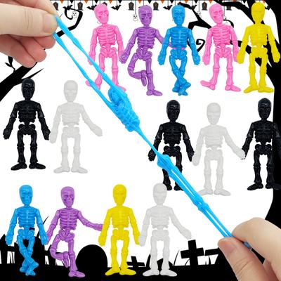 16Pcs Halloween Stretchable Skeleton Man Kids Party Favors TPR Soft Rubber Zombie Horror Doll Stress Relief Toy Halloween Gifts