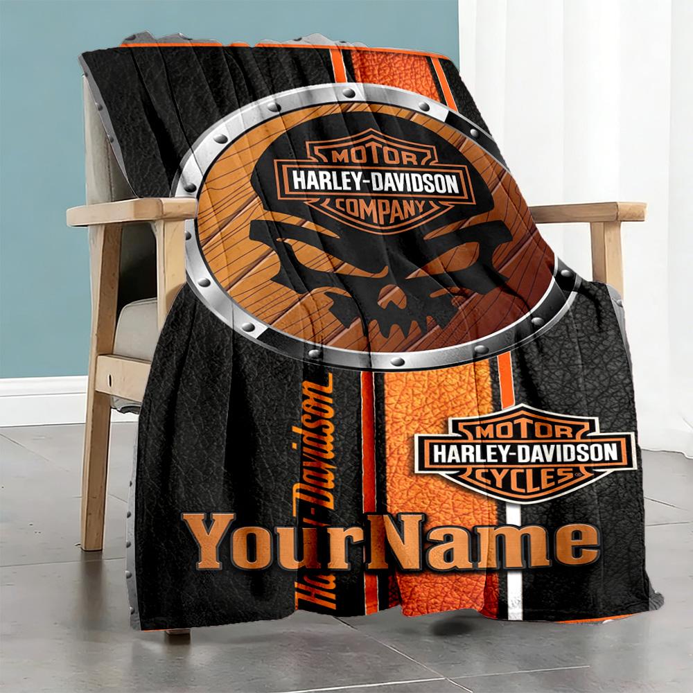 Harley-davidson Motorcycles Personalized Name Blanket Multi-purpose Customizable Blanket Comfortable Perfect for Nap Bed Living Room Sofa