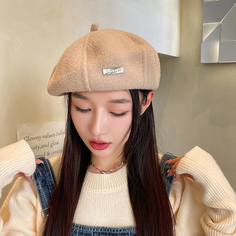 

Женская шапка-берет на осень и зиму, однотонная вязаная шерстяная шапка, теплая, толстая, мягкая, винтажная, премиум-класса One Size верблюд