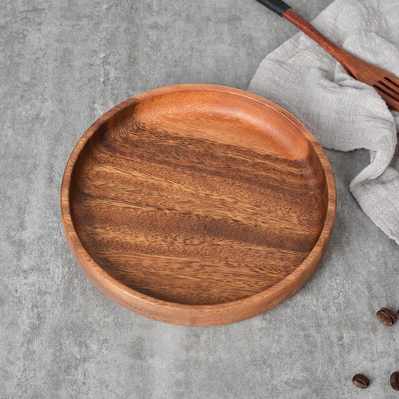 Japanese Style Walnut Wood Round Serving Plate Set