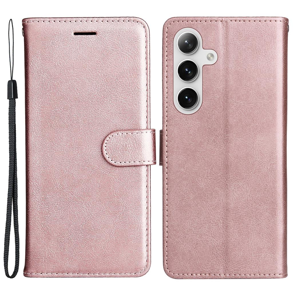 For Samsung Galaxy S25/S24 Case Solid Color Leather Mobile Cover Wallet Stand with Strap