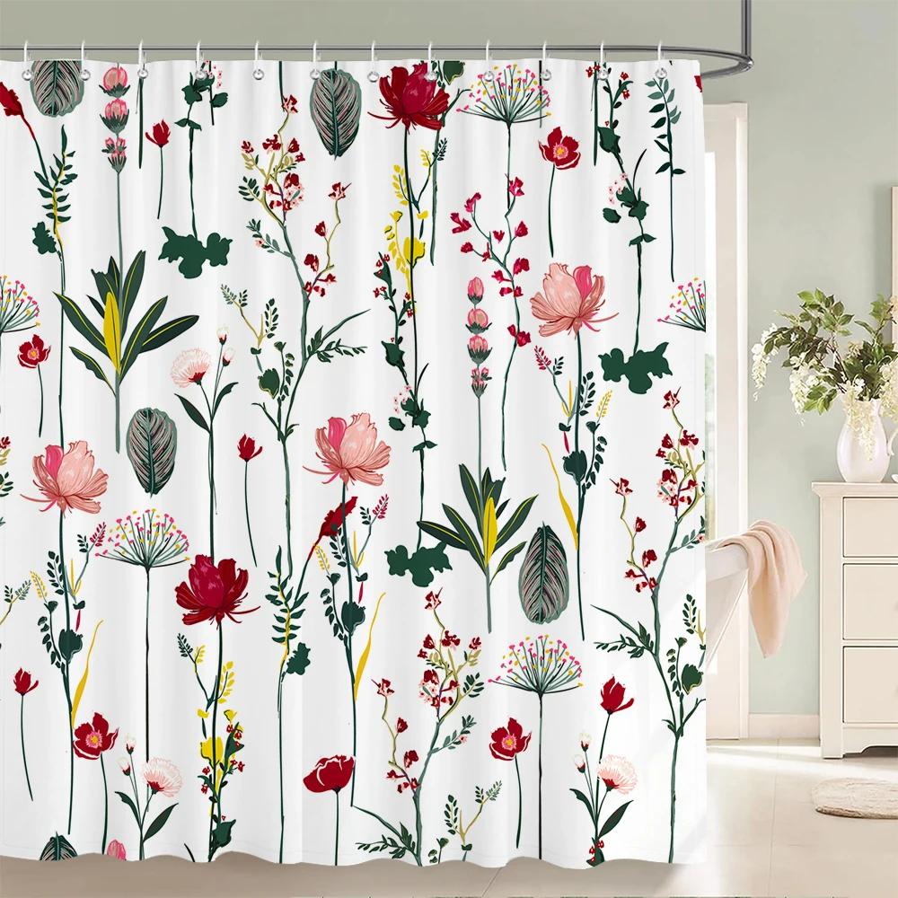 3d Flowers Pattern Shower Curtains Bath Curtain 180*180cm Waterproof Bathroom Decor Washable Fabric Bath Screen With Hooks