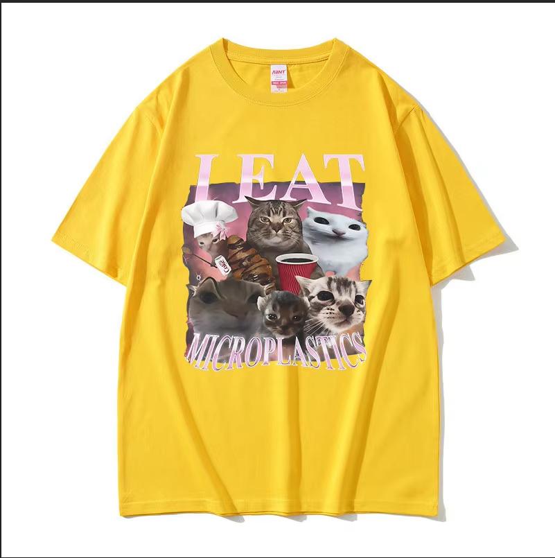 I Eat Microplastics Funny Cat Meme T Shirt Unisex Women Aesthetic Clothing Short Sleeve Tshirts Retro High Quality Cotton Tshirt