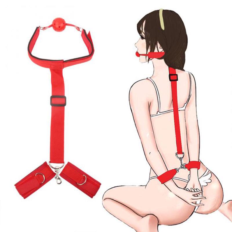No Vibrator Couples  Bondage Set Restraint Adult Game Handcuff Neck Collar Wrist Mouth Gag Strap Fetish SM Sex Toy For Woman