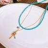 Retro ethnic style turquoise beaded rattle necklace collarbone chain design sense niche item decoration