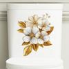 Gold & White Floral Toilet Stickers, Elegant Waterproof Removable Self-Adhesive for Bathroom Decor