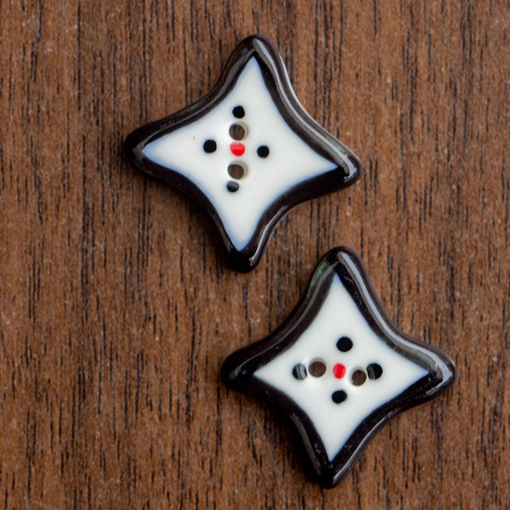 Hand-Painted Four-Pointed Star Ceramic Button - Handmade Ornament for Clothing Accessories