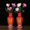 1PCS Ceramic Vase with Enamel Color Yellow and Red Flower Arrangement Altar Vase with Feng Shui Ornaments
